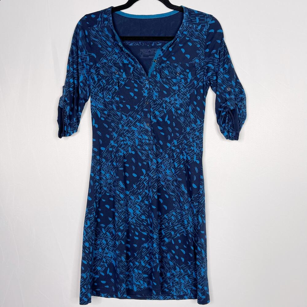 Patagonia XSmall XS Kamala Henley Safari 3/4 Sleeve Dress Blue Casual Athletic